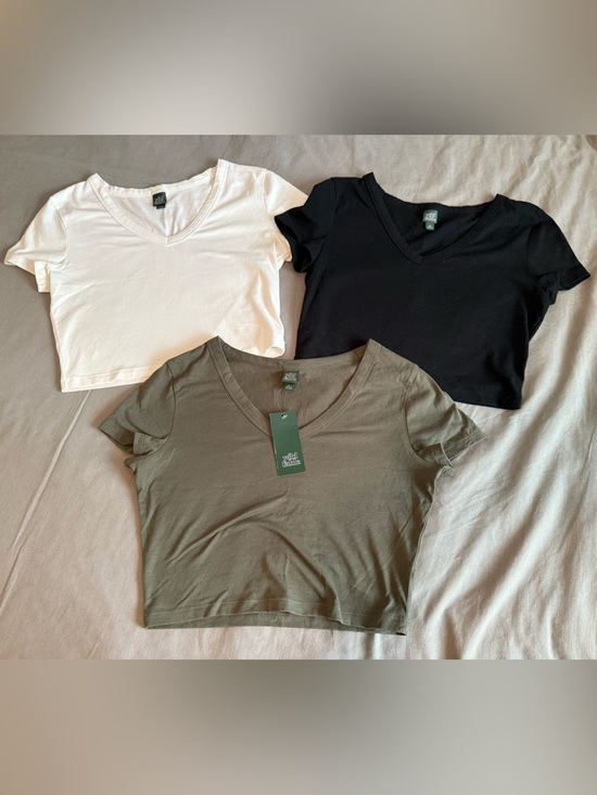 wild fable Tops - wild fable V-Neck Tee Trio - Olive, White & Black